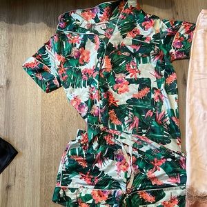 Victoria's Secret Floral Pajama Set - Green and Pink